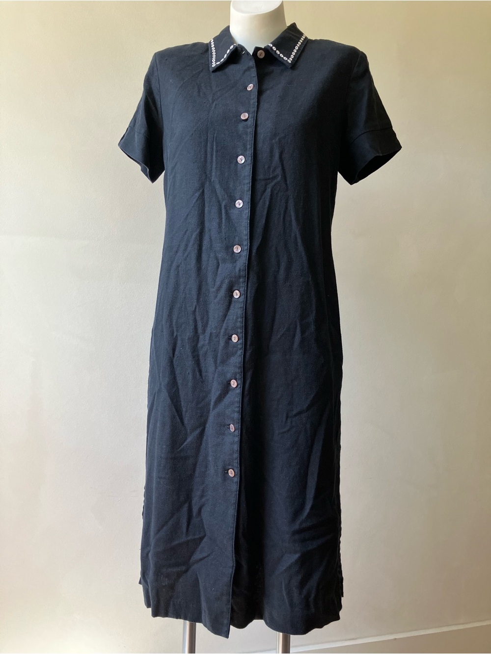 Talbots | Vintage Embroidered Collar Short Sleeve Button Down Shirt Dress